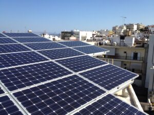 Photovoltaic (pv) solar panel system at Heraklion .
