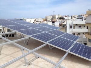 Photovoltaic (pv) solar panel system at Heraklion .