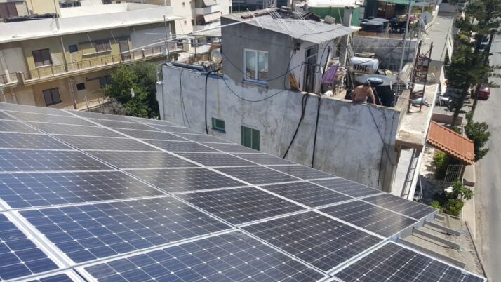 Photovoltaic  solar panel system at Heraklion