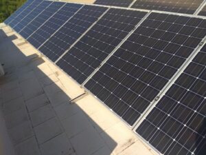 Photovoltaic solar panel flat roof system at Athens