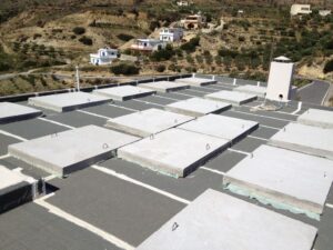 Photovoltaic solar panel roof above counterweights of 9,8 kWatts at Heraklion