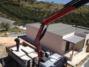 Photovoltaic solar panel roof above counterweights of 9,8 kWatts at Heraklion